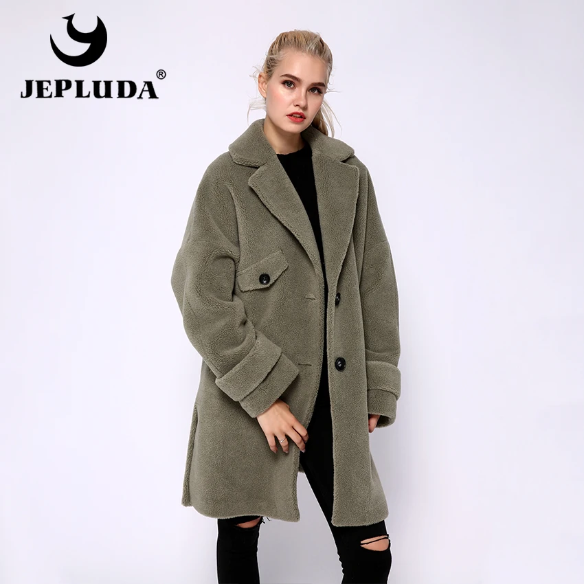 JEPLUDA Hовая свободная модная пальто женское зимнее лаконичный большой размер куртка зимняя женская шерсть из натурального овечьего мех высокое качество толстая теплая шуба натуральный мех шерсть смесь имитация ягнен