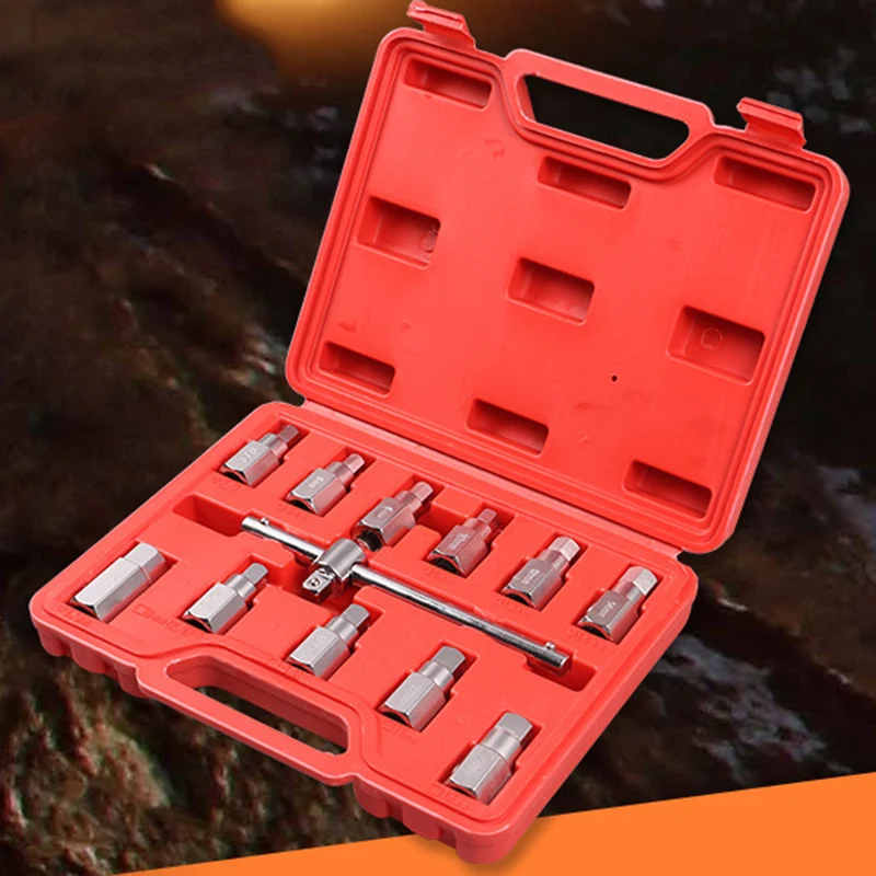 

12PCS Drain Plug Sump Key Set Gearbox Axle Repair Oil Sump Screw Sleeve Wrench Oil Bottom Screw Wrench