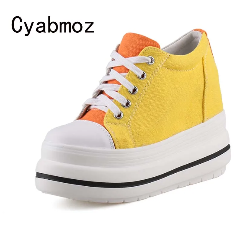 

Women Mixed Colors Sneakers Height Increasing Casual Shoes 10CM Ladies Platform Shoes Female Comfortable Shoe