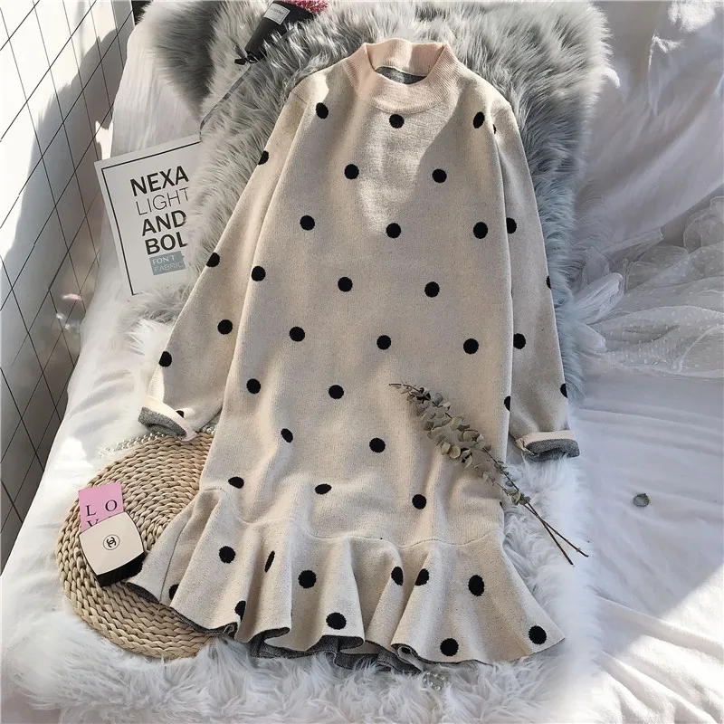 2019 Новый Модный женский осенний волнистый свитер платье ширина трикотажная