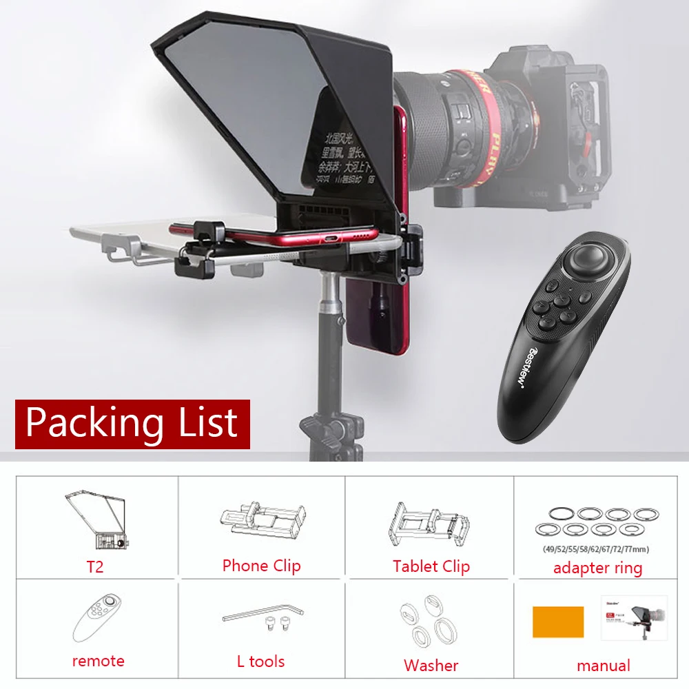 Bestview T2 телесуфлер для камеры Canon Nikon Sony Фотостудия DSLR iPad смартфона интервью