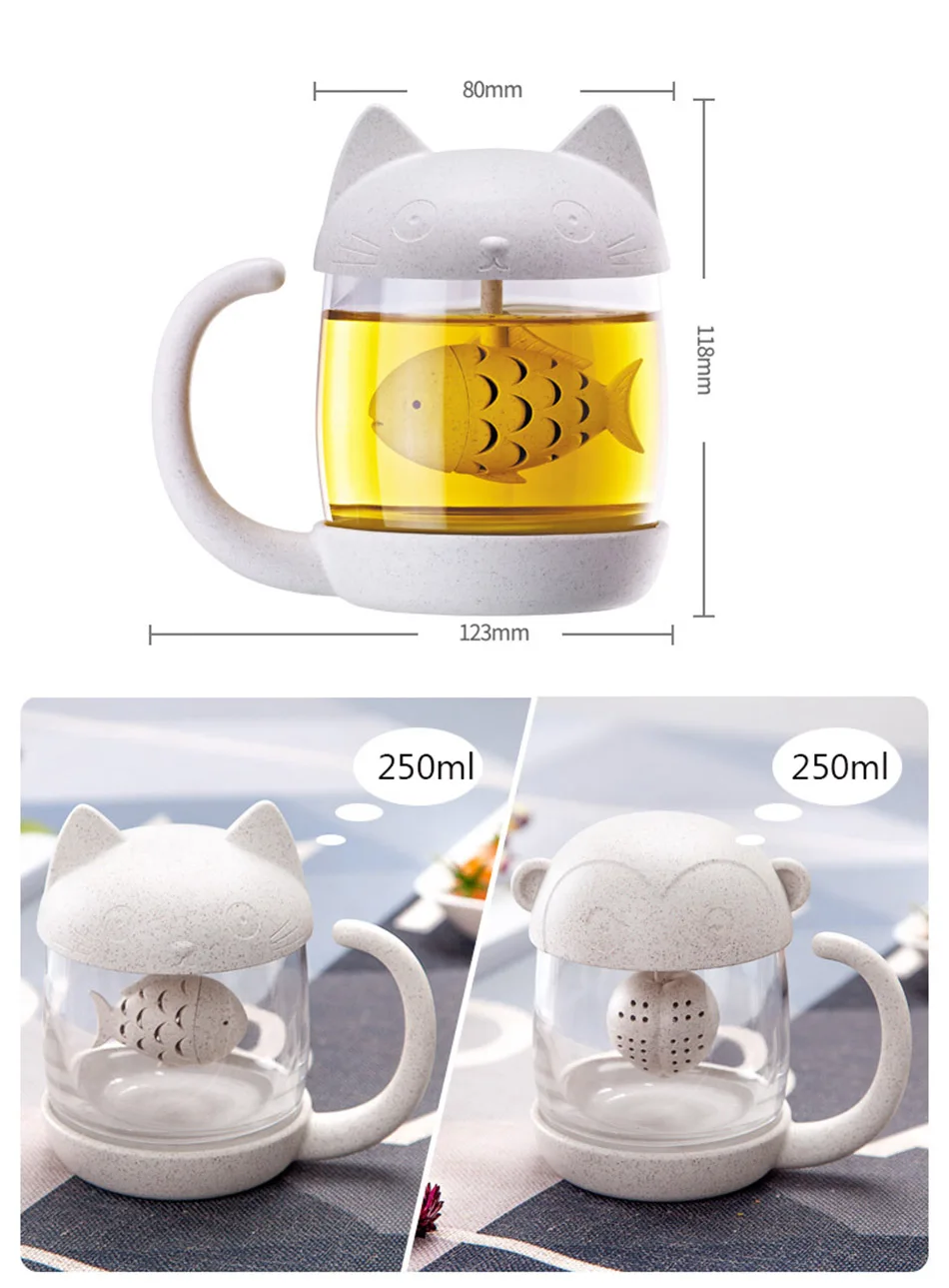 Kawaii Cat Fish Glass Tea Mug (250ml)