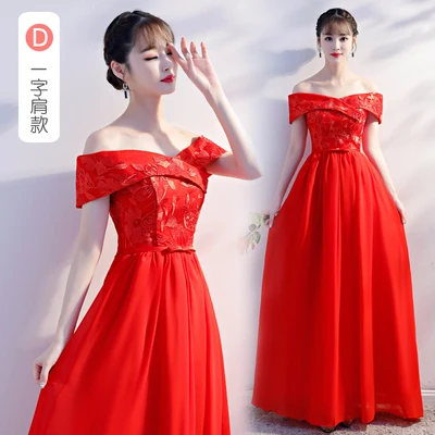 D long red Длинное шифоновое платье подружки невесты, красное платье подружки невесты на свадьбу, Vestido Azul Marino, сексуальное платье с бретельками на шее и вышивкой - Цвет: D long red