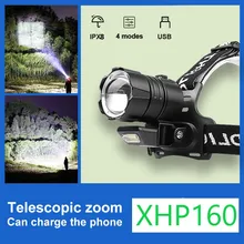 

New XHP160 Powerful Led Headlamp 18650 Led Headlight COB USB Rechargeable High power Head flashlight Waterproof Head Torch lamp
