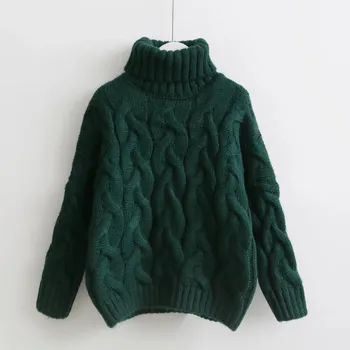 

2020 new commuter high neck Pullover women's loose coarse wool Vintage twist knitwear fashion versatile