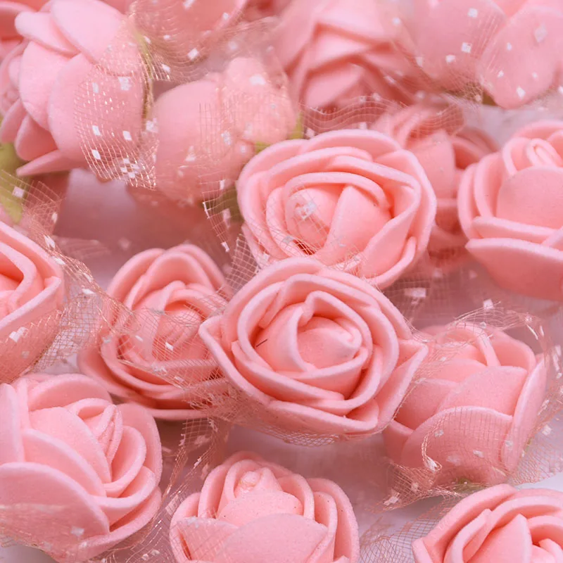 50/100/200Pcs Мини-пена кружева Искусственный цветок розы головы Свадьба День святого Валентина декор поделки ручной работы венок из цветов