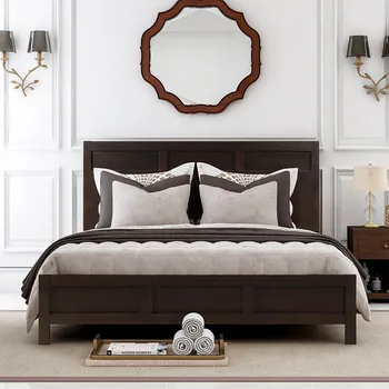 

83x 80 inch Platform Bed Double Bed Modern Design Bed Bedroom Furniture High Quality Kiln-dried Wooden Fashion Rich Brown 600LBS