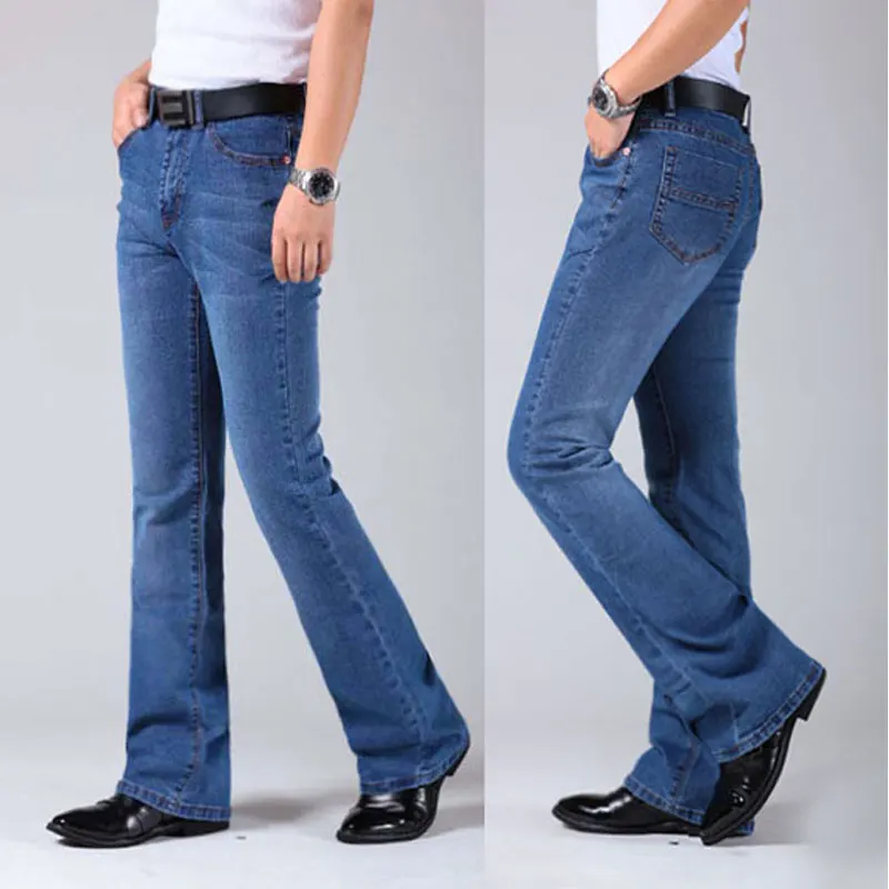 

2019 Mens Flared Leg Jeans Trousers High Waist Long Flare Jeans For Men Bootcut Blue Jeans Hommes Bell Bottom Jeans Men