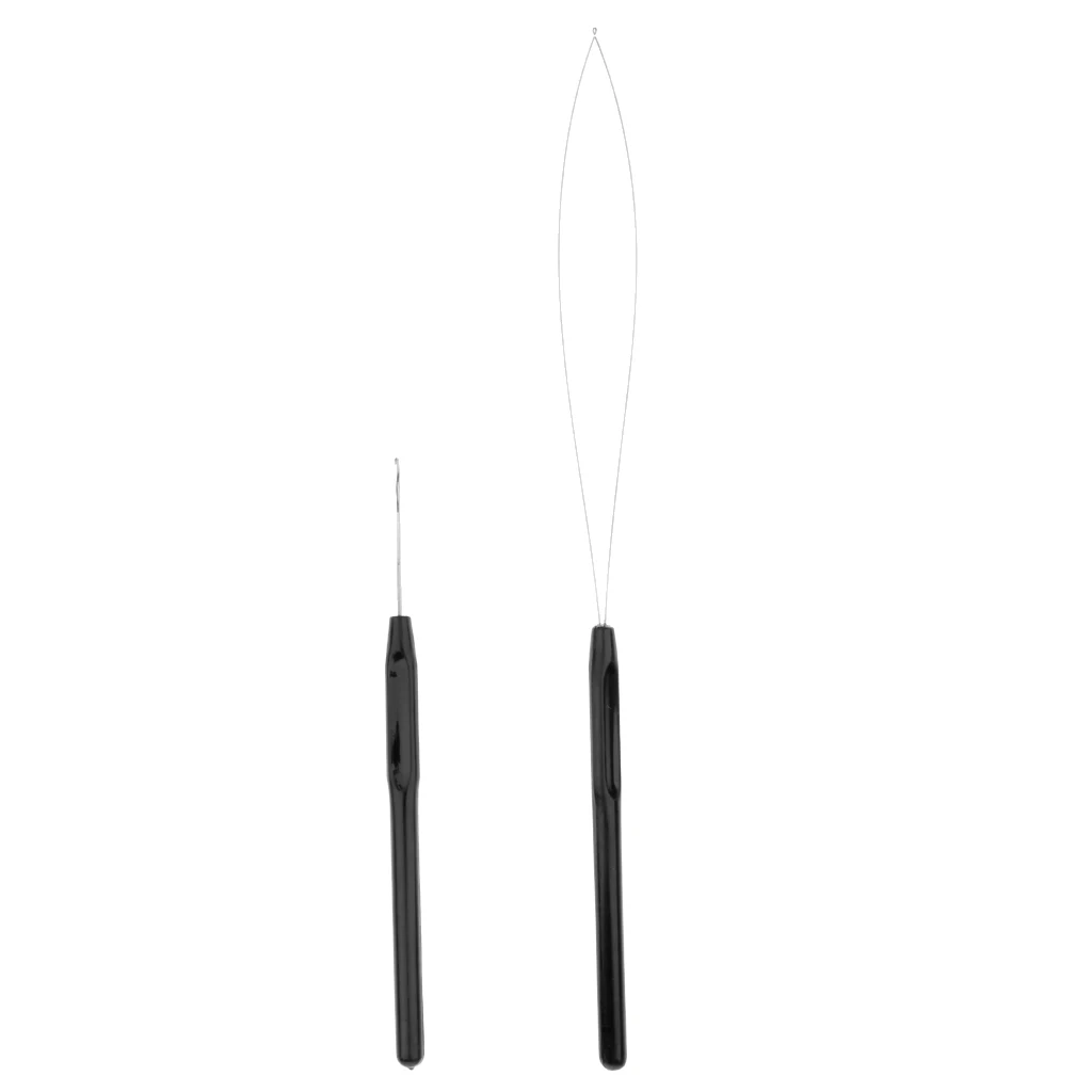 2 PCS Kit for Micro Ring Link Hair and Feather Human Hair Extensions Micro Pulling Needle and Loop Threader