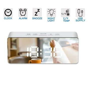 

Mirror Alarm Clock Digital Snooze Table Clock Wake Up Light Electronic Time Temperature Display LED Makeup Alarm Clock