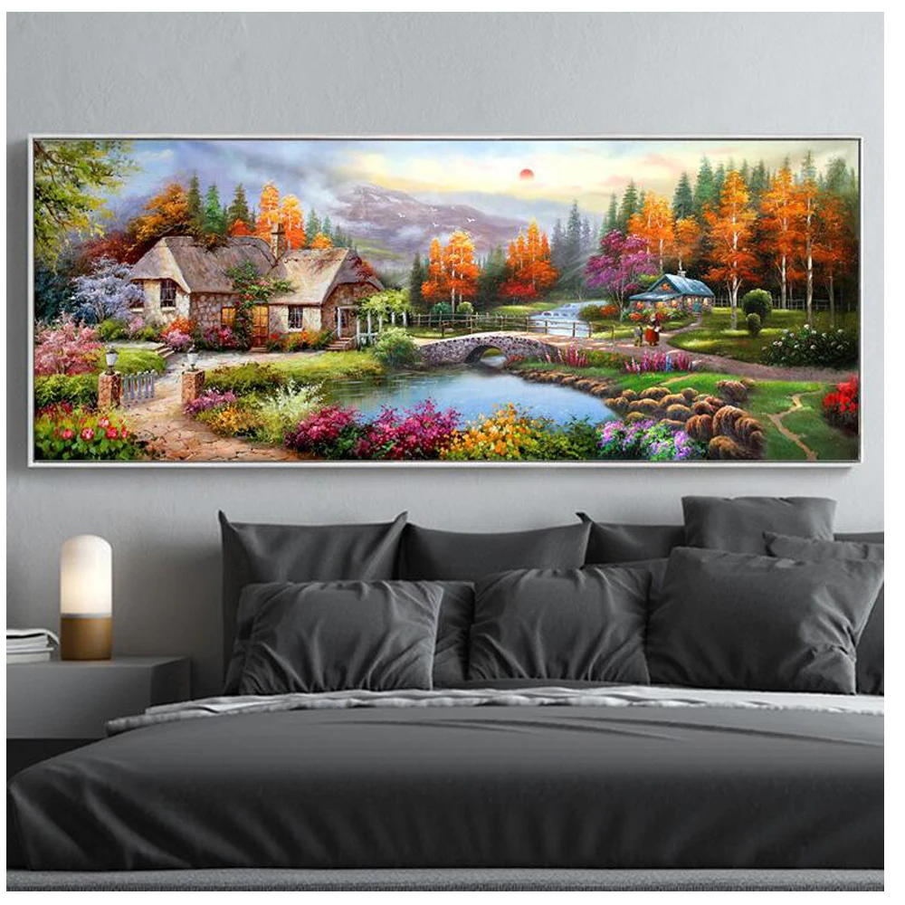 large size diamond embroidery house 5d diamond painting full square drill fantasy life daimond mosaic village landscape wall art