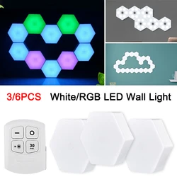 Applique murale hexagonale à 2835 LED avec télécommande en nid d'abeille, lampes modulaires à intensité réglable, veilleuse pour chambre à coucher 