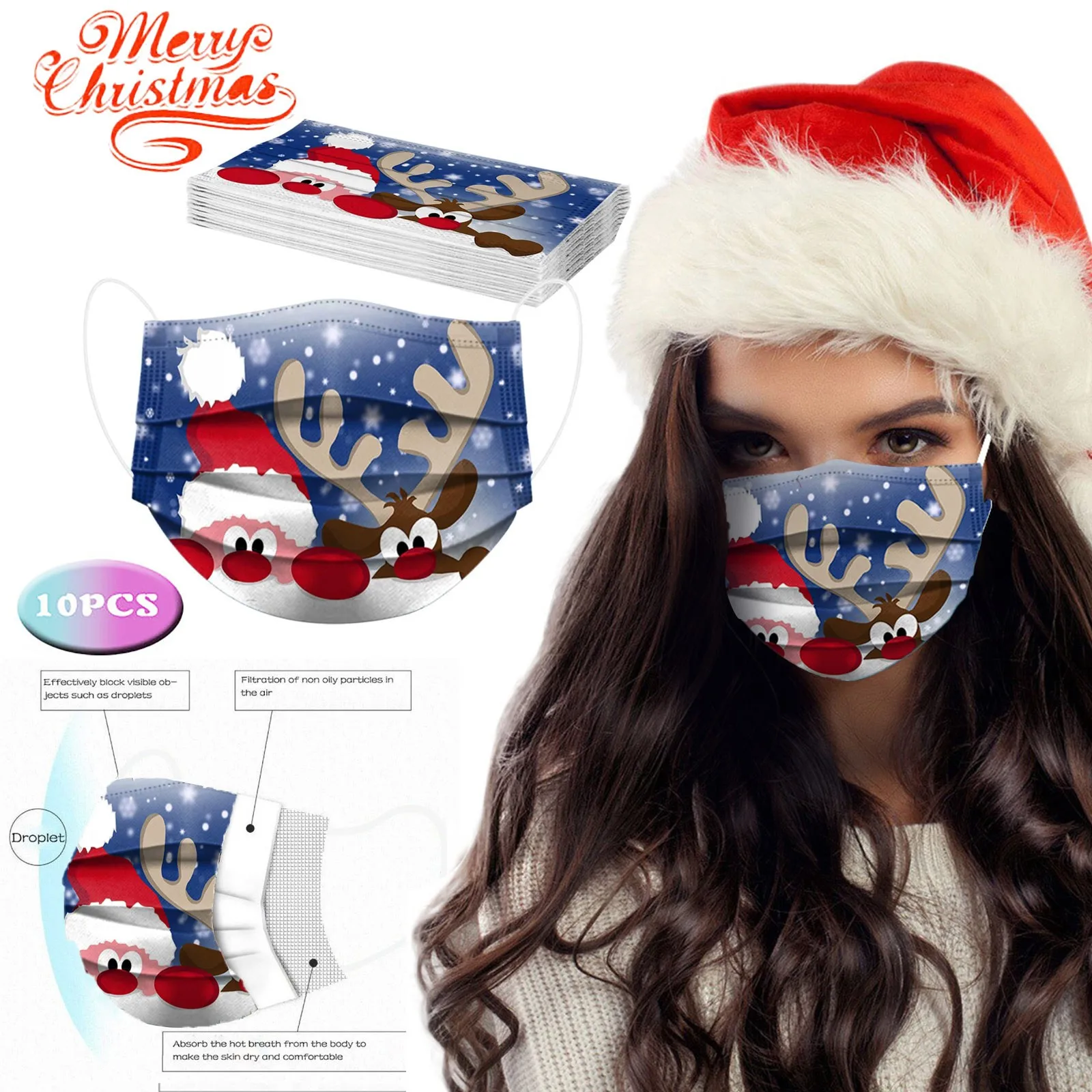 10pcs Christmas Mask for face Women And Men Santa Clause Covers Fashion Mouths Disposable Masks Halloween Cosplay Navidad Noel |