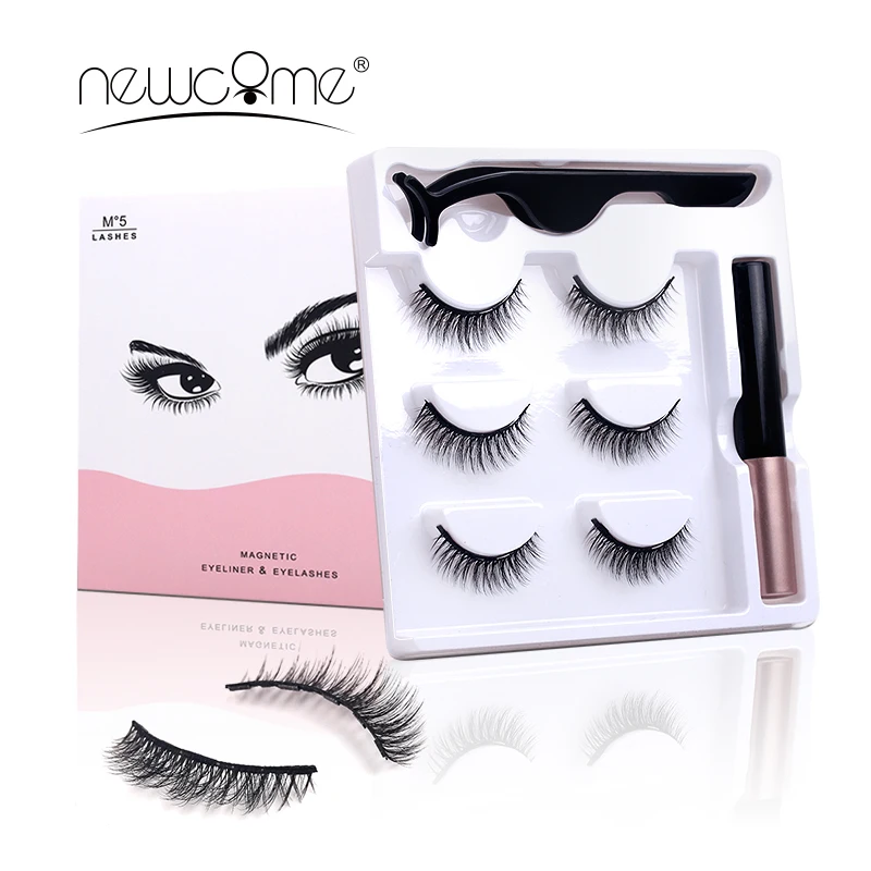 

Newcome 3 Pairs Magnetic Eyelashes Liquid Eyeliner Magnetic Eyelash Kit Eyelash With Natural Look Waterproof Long Lasting Lashes