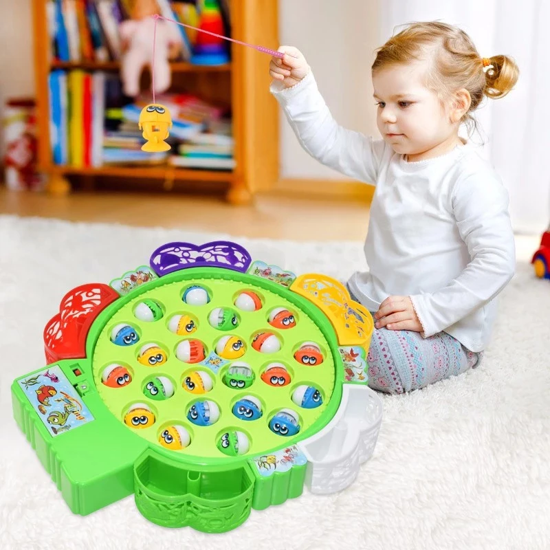 New Kids Fishing Toys Electric Rotating Fishing Play Game Musical Fish Plate Set Magnetic Outdoor Sports Toys for Children Gifts 2