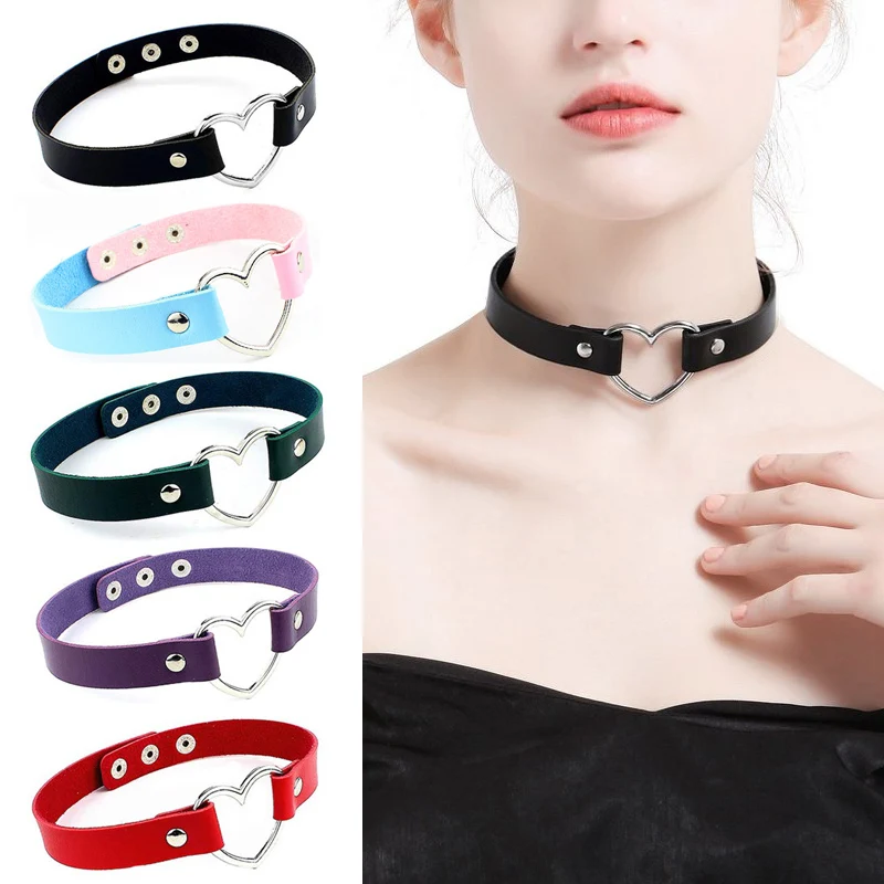 

Trendy Sexy Punk Gothic Leather Heart Choker Necklace Vintage Charm Round Adjustable Collar Necklaces Women Jewelry Gift