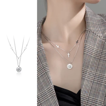 

Mocanie Fashion 925 Sterling Silver Simple Cross Pendant Retro Carving A Pair Lovers Avatar Coin Pendant for Women Fine Jewelry
