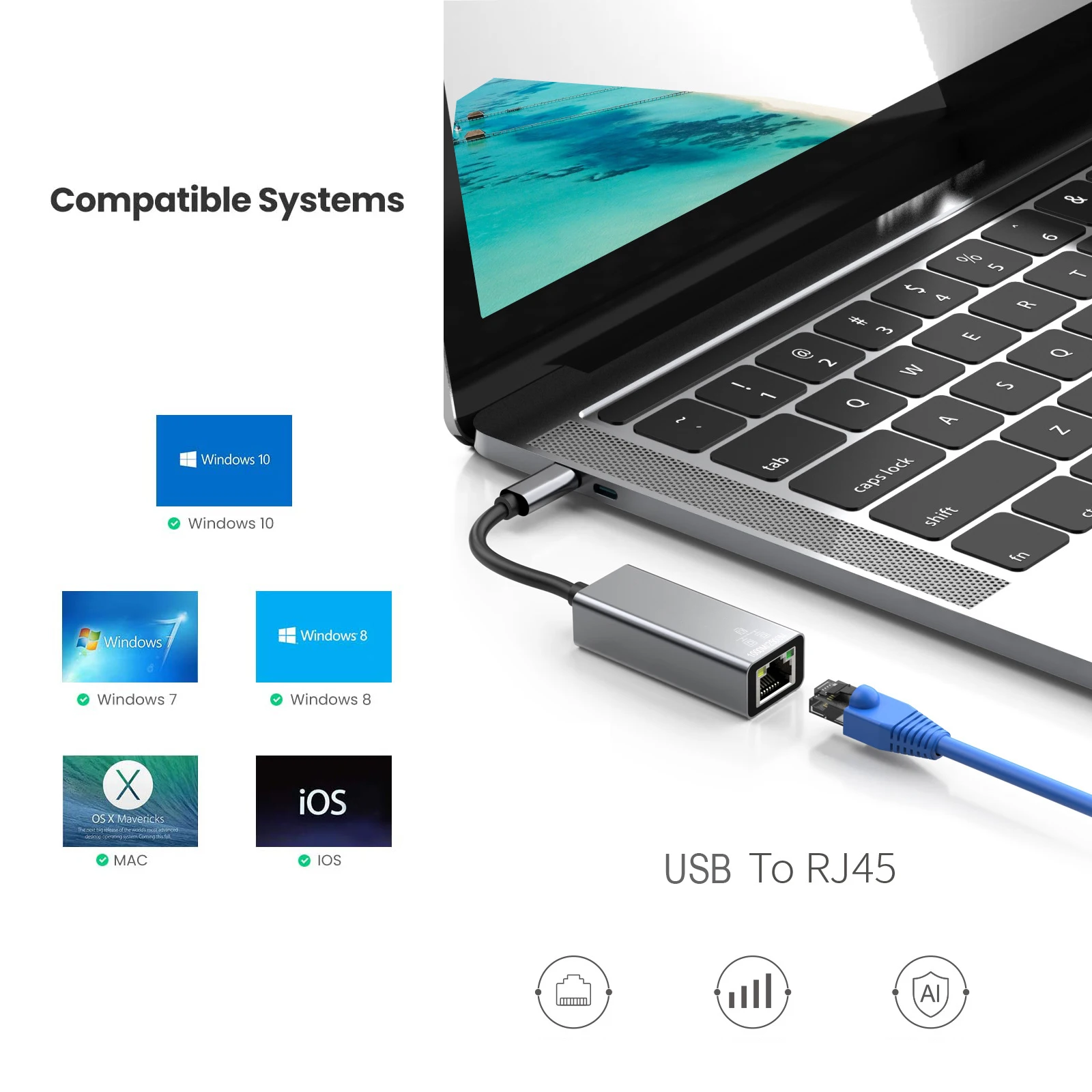 USB C 2.5G Ethernet Adapter Loại-C 2500Mbps Mạng RJ45 Lan Phù Hợp Cho Laptop Máy Tính Windows xiaomi Mạc iPad Mạng