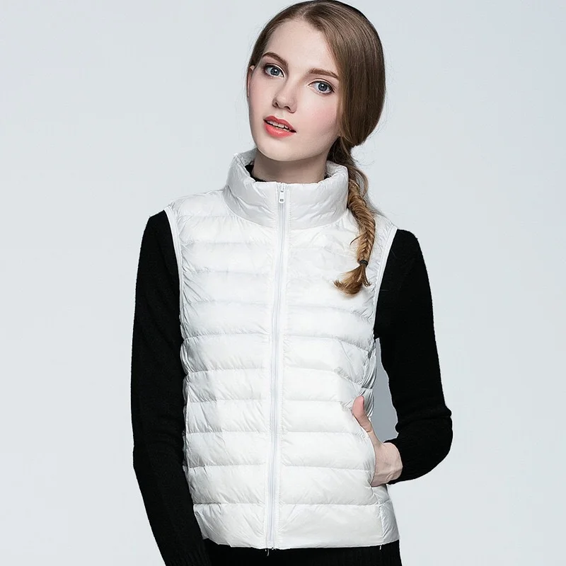 

Autumn And Winter White Duck Down Women Short Vest Jacket Slim Portable Basic Can Be Worn Inside Vests Coats Waistcoat Female