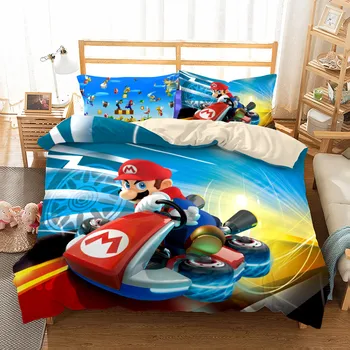 

mario super cart switch game bedding set single twin double queen king cal king size bed linen set