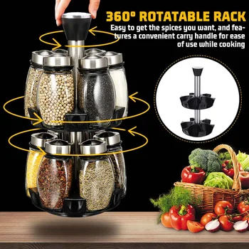 

360 Rotating Spice Storage Rack Holder 12PCS Seasoning Bottles Stand Kitchen Organizer Condiment Pot Storage Jars Bottles Set