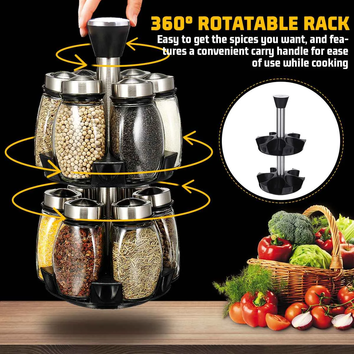 Online 360 soporte giratorio de almacenamiento de especias 12 piezas botellas de condimento soporte organizador de cocina juego de tarros de almacenamiento