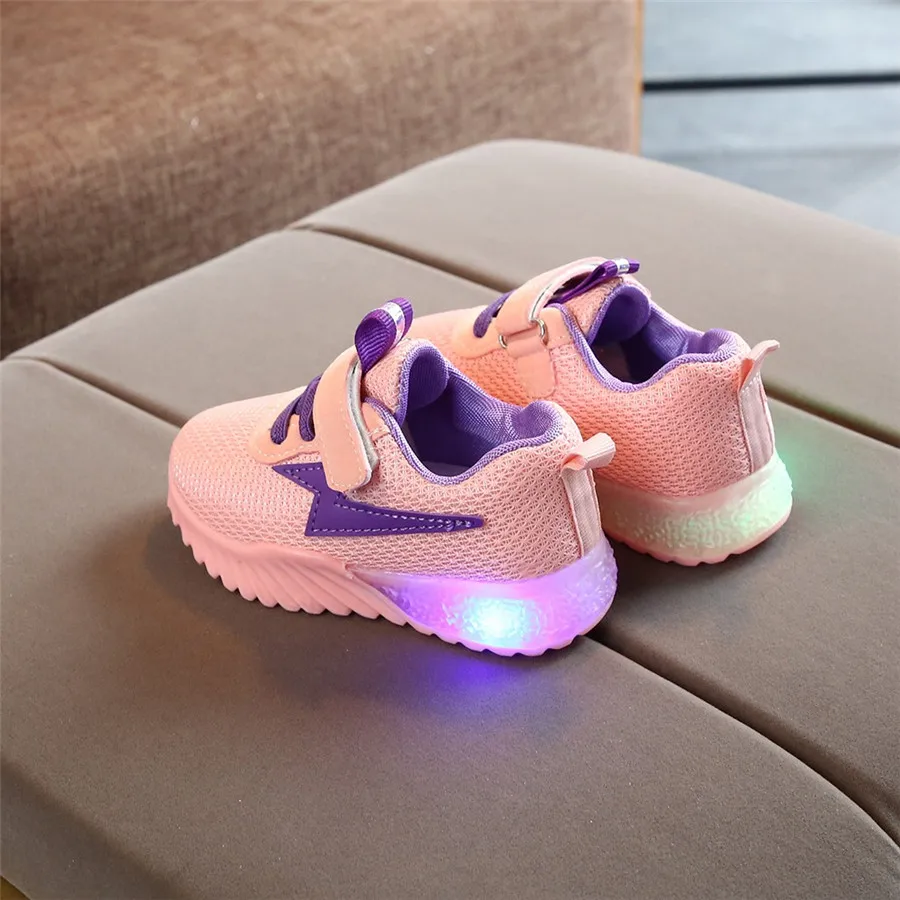kids sneakers lights boys and girls mesh stitching breathable Led luminous running football sports shoes sneakers lights #40J30 (17)