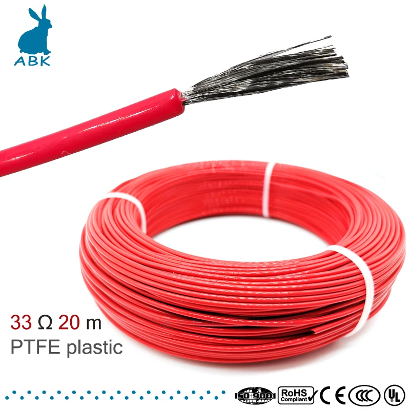 33ohm 20meter 12k PTFE flame retardant carbon fiber heating cable wire DIY special for supplies | Обустройство дома