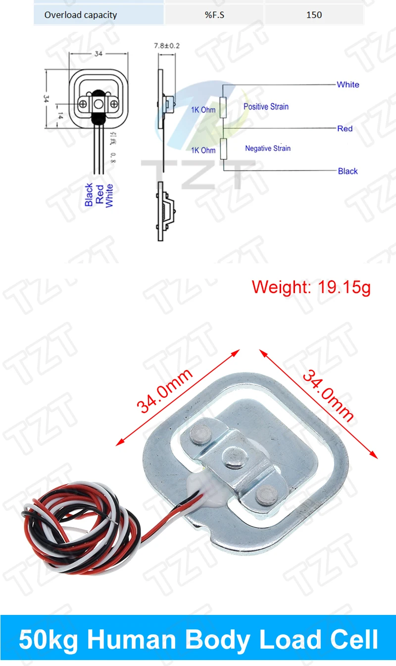 Wägezelle 1KG 5KG 10KG 20KG HX711 AD Modul Gewichtssensor Elektronische Waage Aluminiumlegierung Wägedrucksensor für Arduino – Detail 3