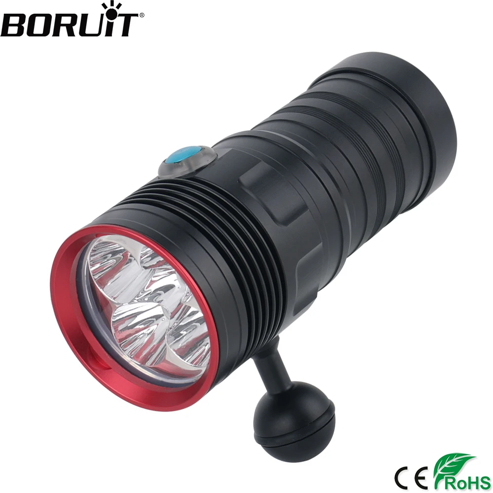  BORUiT 5*XM-L2 LED Scuba Diving Flashlight 6000LM 3-Mode Diving Video Photography Torch Underwater 