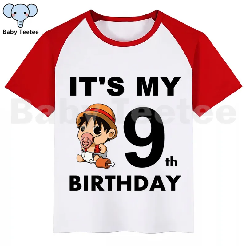 RedI Цельнокроеная LUFFY детская футболка для дня рождения, Короткие футболки для девочек с забавным принтом Одежда для девочек вечерние футболки - Цвет: RedI