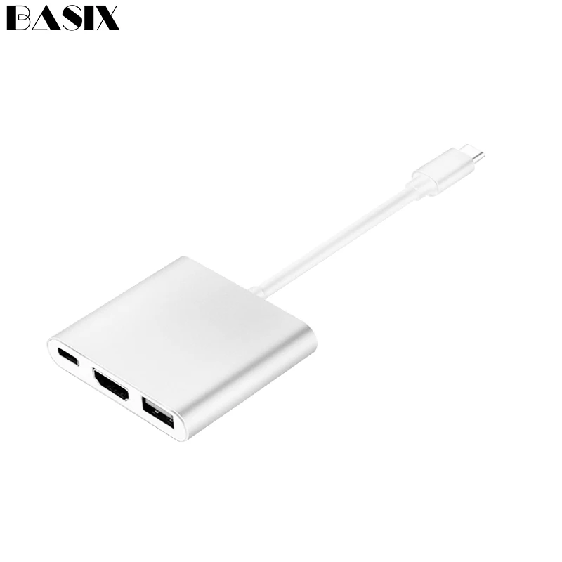 type c to hdmi silve Basix type C USB 3,1 концентратор USB-C к USB3.0/HDMI/VGA/PD зарядное устройство адаптер для нового Macbook pro type-c USB C концентратор к HDMI адаптер - Цвет: type c to hdmi silve