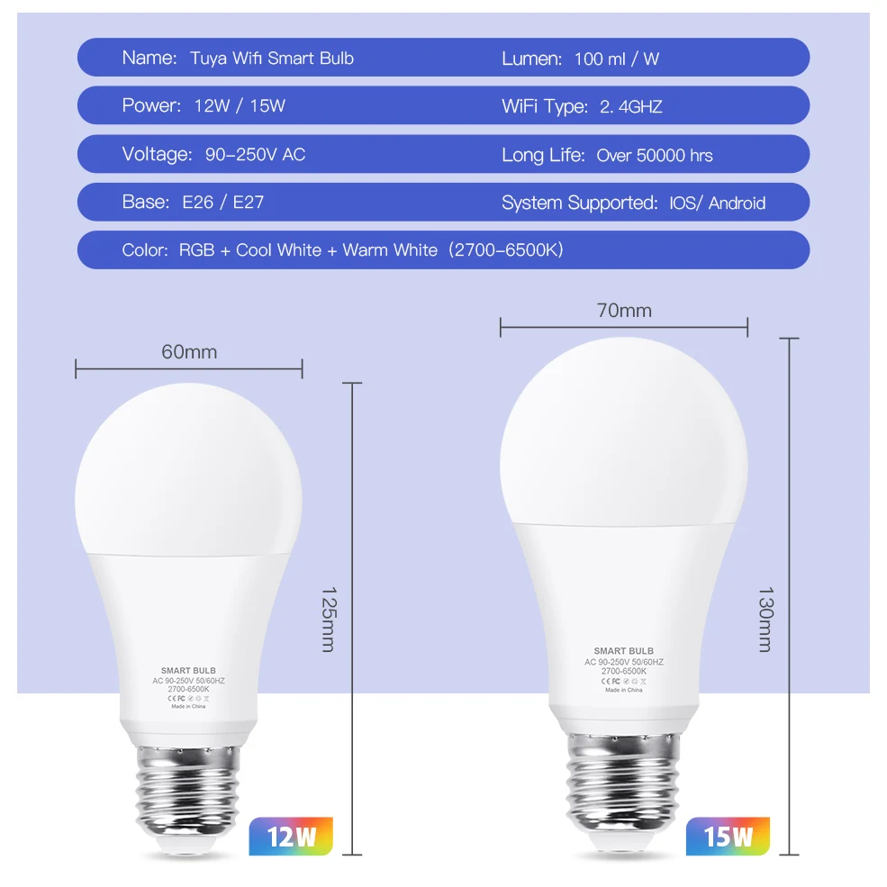 E26 Dimmable WiFi LED LOHAS A19 LED Wifi Smart Bulb Remote&Voice Control Compatible with Alexa and Google Home 2Pack Tunable White 2000K - 6500K 9 W General Purpose Decoration 60 W Equivalent E26 Dimmable WiFi LED LOHAS A19 LED Wifi Smart Bulb Remote&Voice Control Compatible with Alexa and Google Home 2Pack Tunable White 2000K - 6500K 9 W General Purpose Decoration 60 W Equivalent