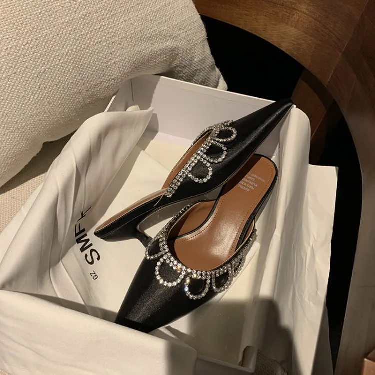 

Bright Slipper 2020 Spring And Summer Fashion Mules Shoes Pointed-Toe Thin Heeled Man-made Diamond Outer Wear Slipper Women's Ca