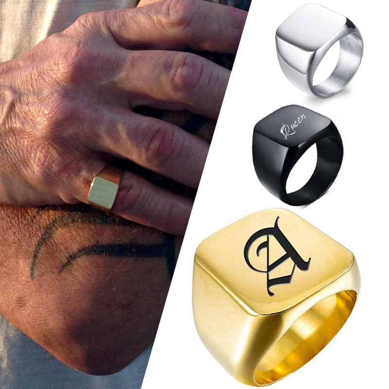 

Personalized Square Stainless Steel Signet Ring For Men Custom Free Engraving Pinky Jewelry for DAD Father Husband