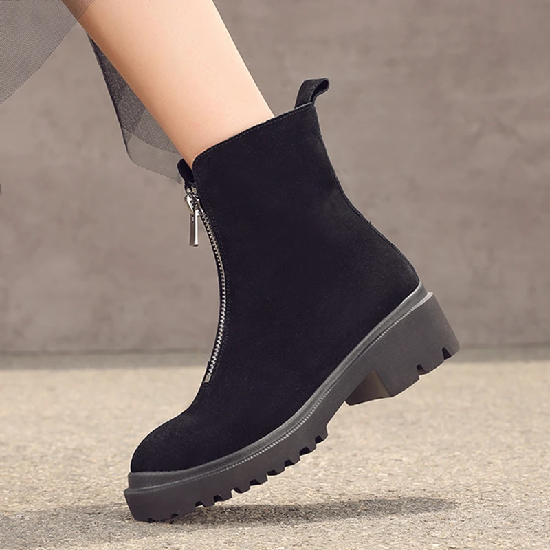

Autumn Boots Classic Ankle Cow Genuine Leather Boots Winter Slip-on Women Shoes 34-40 Botas Mujer 2019 fashion Female Ankle