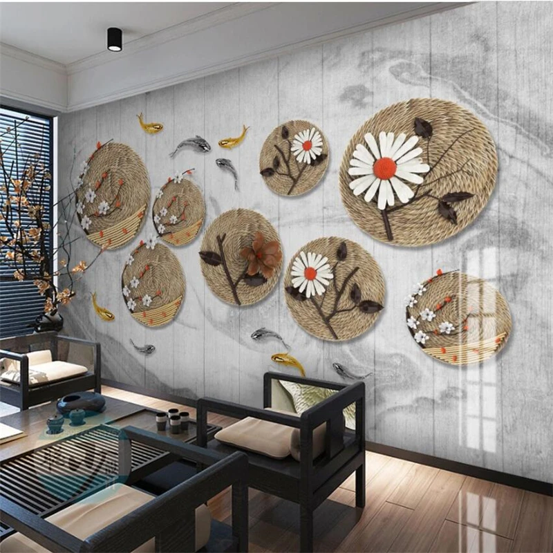 beibehang-Custom-wallpaper-3D-mural-new-Chinese-Zen-rope-rope-fish-mural-TV-background-wall-living (2)