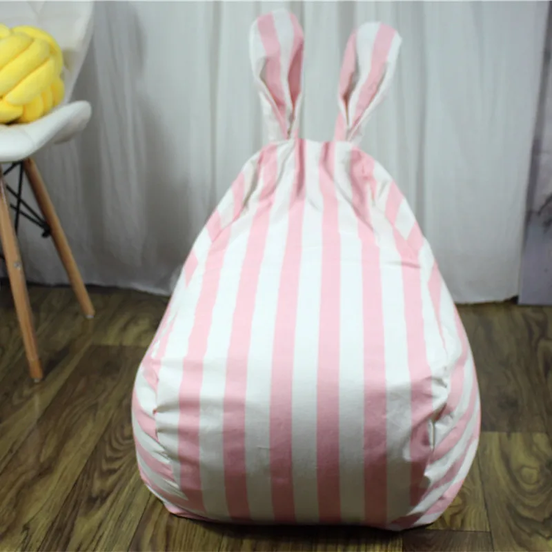 Pink and White Милый креативный детский простой полосатый ленивый диван кролик детское кресло сиденье с наполнителем Дети Черный& Розовый& Полосатый Повседневный Tatami Bean Bag - Цвет: Pink and White