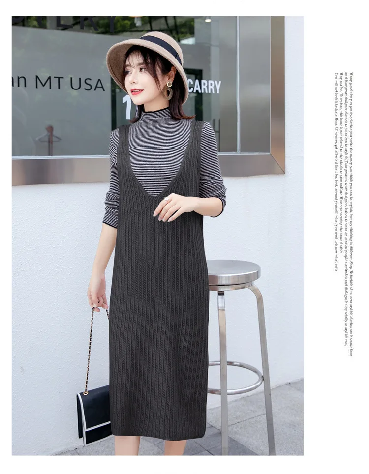 Black and Grey Suit Осенне-зимнее платье для беременных; вязаная длинная юбка для мамы+ костюм из двух предметов с длинными рукавами; жилет и юбка; Новинка года; Модная рубашка - Цвет: Black and Grey Suit