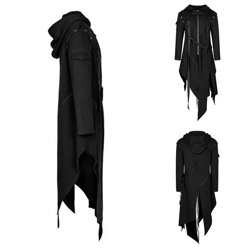 Blog DIHOPE 2020 Men Gothic Style Hip Hop Trench Coat Hooded Cloak Men's Irregular Design Long Cardigan Street Punk Vintage Jackets