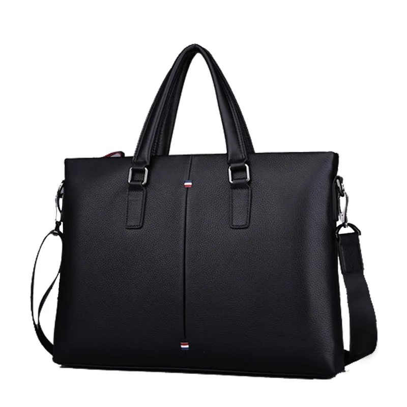 

Men Business Briefcase High quality Black Leather Male 14" Laptop Handbag Fashion Genuine Leather Handbag Notebook Messenger Bag
