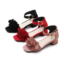 Детская обувь с цветами для девочек; сандалии принцессы; обувь для маленьких девочек; детские сандалии; chaussure fille; Размеры 4 T, 5 T, 6 T, 7 T, 8 T, От 9 до 16 лет, розовый, черный, красный