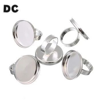 

5pcs/lot Silver Color Adjustable Rings Settings Ring Base Trays Bezel Fit 25mm Glass Cabochon Cameo DIY Creative Finger Rings