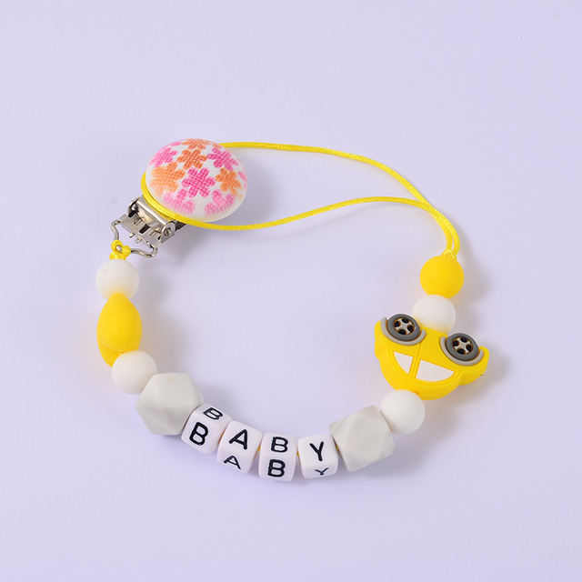 Baby Personalised Name Pacifier Chain Silicone Car Wooden Clips Soother Pacifier Chain Nipple Holder for Baby Gifts