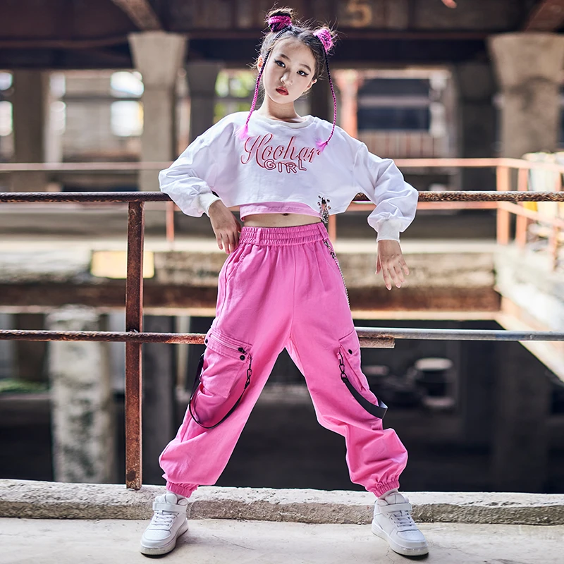 New Girls Hip Hop Clothes Denim Tops Pants Jazz Dance Costume Kids