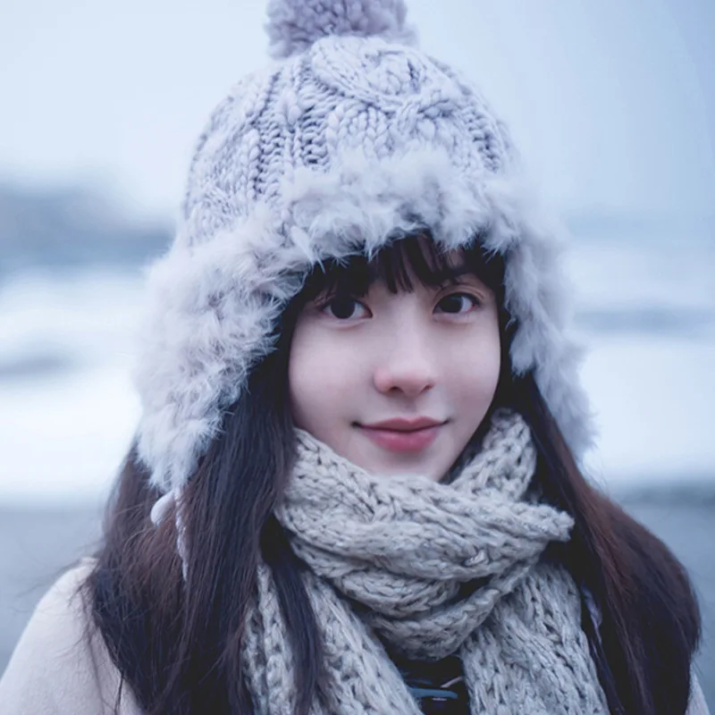 MIARA. L зимняя шапка, женский свитер, шапка, вязаная теплая шапка lei feng, шапка с ушками, женская зимняя утолщенная шапка с милыми ушками