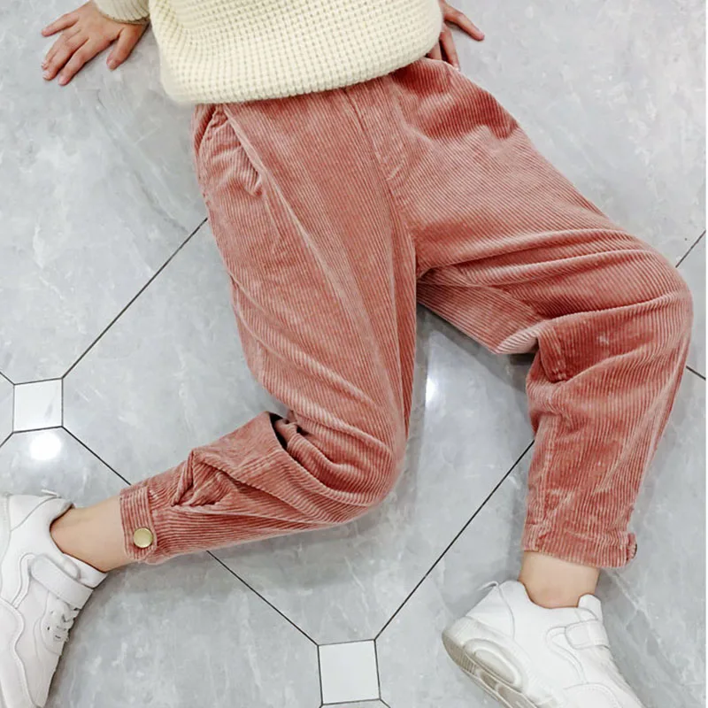 Corduroy Pink Beige Pants For Teenage Girls Winter Autumn Mid Waist Trousers Kids Pant Clothing Children Straight Bottoms