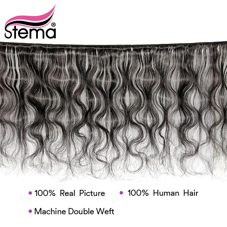Stema бразильские волнистые волосы средней Соотношение 8-28 дюймов 3 пряди волос, 1 шт, 13x4 кружева фронтальные предварительно вырезанные уха до Волосы remy удлинитель