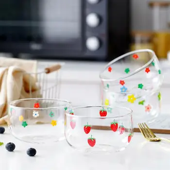 

4Pcs Creative Glass Bowl Cute Pattern Fruits Salad Dessert Bowl Round Bowl
