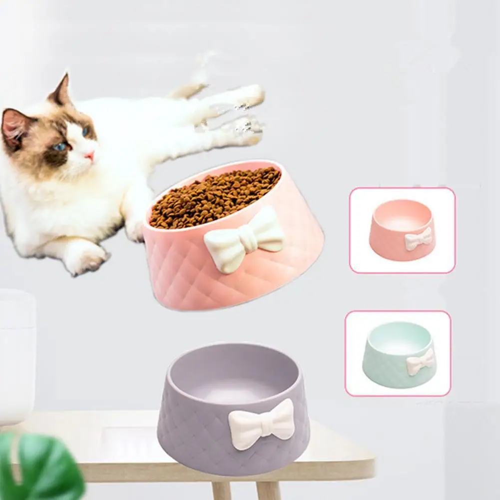 Cute Pet Feeders Bowknot Diamond Pattern Leakproof Bowl for Dog Cat
